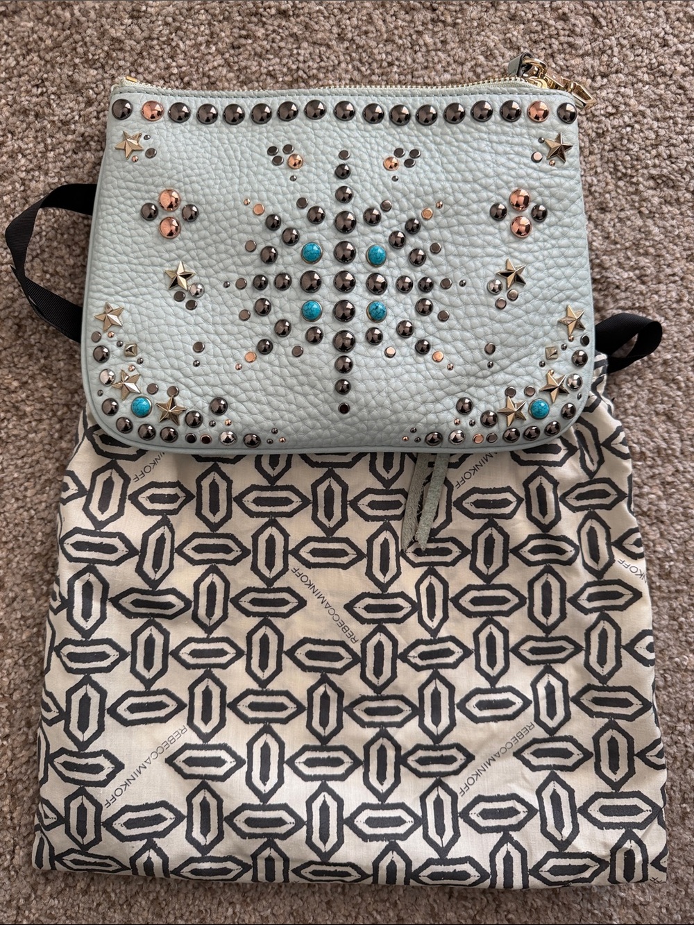 Rebecca Minkoff Studded Light Blue Pebbled Embellished Crossbody - Picture 4 of 10